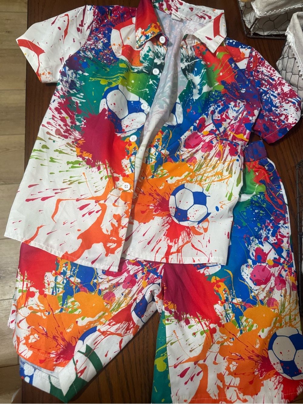 SHEIN White Multi-Color Paint-Splash Button-Up Shirt
